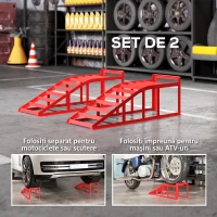 HOMCOM Set 2 rampe auto din oțel, antiderapante, pentru întreținere și reparații vehicule, roșu(m-5)