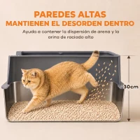 PawHut Juego de 2 Areneros Gatos de Acero Inoxidable XL Borde Alto 2 Palas para Gatos Grandes y Gatitos Múltiples Gris Oscuro(m-5)