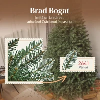 HOMCOM Brad de Crăciun Artificial de 210 cm cu Ramuri pe Balamale și Bază Metalică Pliabilă, Verde(m-5)