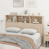 HOMCOM Tête de lit sur pied avec rangements, accessoire de lit 4 compartiments ouverts, 160 x 20,2 x 108,2 cm, bois naturel(m-10)