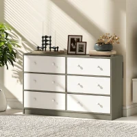 HOMCOM Comodă cu 6 sertare pliabile cu mânere duble, din lemn, oțel și material textil, 114x30x70 cm, alb și gri(m-9)