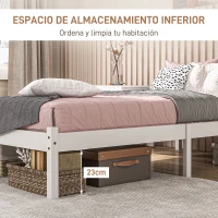 HOMCOM Cama de Madera Somier con Cabecera para Colchón de 90x190 cm (no incluido) Carga 120 kg 198x96x70 cm Blanco(m-4)