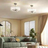 HOMCOM Crystal Ceiling Light Fixture Set of 2, Semi Flush Mount Modern Chandelier for Living Room, Bedroom and Hallway, 3-Lights with E14 Base, Silver Tone(m-2)