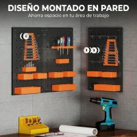 HOMCOM Organizador de Herramientas de Pared de 33 Piezas 120x60 cm con Ganchos Contenedores y Estantes  Negro y Naranja(m-6)