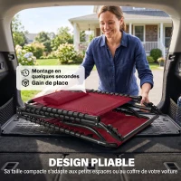 Outsunny Bain de Soleil transat Pliable Dossier inclinable Multi-Positions Acier thermoplastique Lacets élastiques Noir textilène Rouge(m-6)