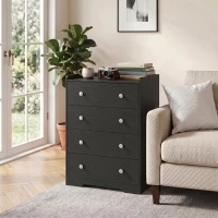 HOMCOM 4 Drawer Chest of Drawers, Modern Dresser for Bedroom, Storage Cabinet for Living Room Entryway, Black Wood Effect(m-6)