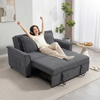 HOMCOM 3 in 1 Divano Letto 2 Posti con Schienale Regolabile in 3 Posizioni e 2 Cuscini, in Ciniglia, Grigio Scuro(m-8)
