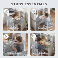 AIYAPLAY Kids Desk and Chair Set Storage Shelves Kids Desk Adjustable Tablet Stand Cork Board Pen Holder Grey(m-4)