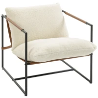 HOMCOM Fauteuil salon, fauteuil d'appoint rembourré en tissu bouclette, large assise et structure en acier, 77x91x80cm, crème(m-11)