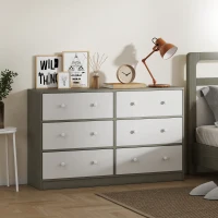 HOMCOM Comodă cu 6 sertare pliabile cu mânere duble, din lemn, oțel și material textil, 114x30x70 cm, alb și gri(m-2)