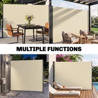 Outsunny Retractable Sun Side Awning Screen Fence for Patio, Garden Wall, Balcony Screening Panel, Outdoor Blind Privacy Divider (3x2M, Cream)(m-8)