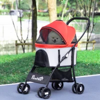 PawHut Carrito para Perros Pequeños 3 en 1 con Vagón Desmontable Cesta de Almacenaje Correas de Seguridad y Cojín Rojo(m-10)