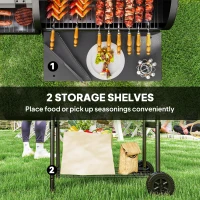 Outsunny Barbecue Grill Portable Outdoor Charcoal BBQ Grill with Offset Smoker 109 x 60 x 120 cm Black(m-7)