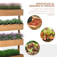 Outsunny Jardinera de Madera de 4 Niveles Jardinera Elevada Exterior con Orificios de Drenaje 80x45x142 cm Naranja(m-4)