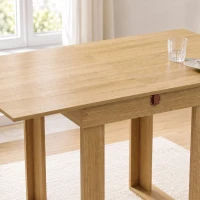 HOMCOM Folding Dining Table Under-Table Storage Extendable Kitchen Table Steel Rail Oak Effect(m-10)