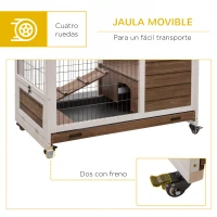 PawHut Jaula de Conejos Conejera para Mascotas Pequeñas con Techo Abrible y Bandeja Extraíble 90x53x59 cm Marrón(m-7)