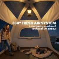 Outsunny Inflatable Camping Tent with Rainfly, 2-3 Man Air Tent 3000mm Waterproof Blow Up Tents, Cream(m-7)