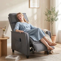 HOMCOM Sillón de Masaje Reclinable con Reposapiés 2 Zonas de Masaje Asiento de Muelles Bolsillos Tapizado en Lino Gris(m-9)