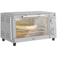 HOMCOM Mini Oven, 9L Countertop Electric Grill, Toaster Oven with Adjustable Temperature, Timer, Dishwasher Safe Baking Tray and Wire Rack, 750W, Silver(m-11)