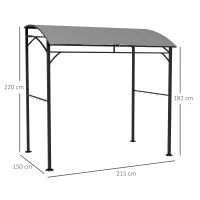 Outsunny 2.2 x 1.5 m BBQ Grill Gazebo Tent, Garden Grill with Metal Frame, Curved Canopy and 10 Hooks, Outdoor Sun Shade, Grey(m-3)
