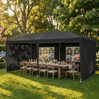 Outsunny 6 x 3 m Party Tent Gazebo - Outdoor Patio Canopy Shelter with Windows and Side Panels, Dark Grey(m-10)