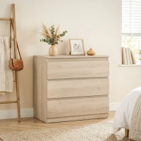 HOMCOM 3-Drawer Storage Organiser Unit, Chest of Drawers for Bedroom, Living Room, 80 x 39 x 73cm, Oak(m-13)