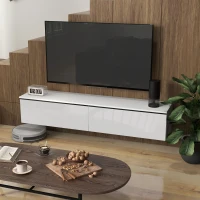 HOMCOM 160cm High Gloss Floating TV Unit Stand for TVs up to 70", Wall Mounted TV Cabinet with Storage Cupboards, White(m-7)