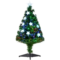 HOMCOM Árbol de Navidad 90cm Artificial Árbol de Pino Decoración Navideña con 12 LED de 4 Colores 90 Ramas Verde(m-1)