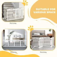 PawHut Wooden Dog Gate, Freestanding Pet Gate with Support Feet for Doorways, Hallways, Stairs, 207.5L x 61H cm, White(m-5)