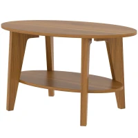 HOMCOM Masă de cafea ovală cu 2 nivele, masă de living modernă cu raft inferior deschis, 80 x 50 x 45 cm, Stejar(m-1)