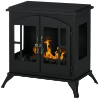 HOMCOM Freestanding Ethanol Fireplace Stove, Bioethanol Fire with Stainless Steel Flame Snuffer, 0.9L Tank, 3 Hours Burning Time for Indoor, Black(m-13)