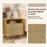 HOMCOM Mesita de Noche Bohemio con Puerta de Cuerda de Papel Estante Abierto Apertura por Presión 45x39x50 cm Roble(m-5)