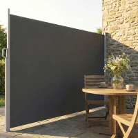 Outsunny Tenda Laterale Retrattile Impermeabile e UV 50+, in Alluminio, Acciaio e Poliestere, 420x185 cm, Grigio Scuro(m-9)