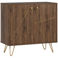 HOMCOM Sideboard Storage Cabinet with Golden Lines, Modern Luxury Living Room Cabinet with Adjustable Shelf, Steel Harpin Legs, Brown(m-1)