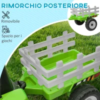 HOMCOM Trattore Elettrico per Bambini 3-6 Anni con Rimorchio Rimovibile, Batteria 12V e Telecomando, Verde(m-4)