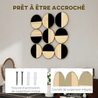 HOMCOM Décoration murale en métal, sculpture murale en métal, design unique à plusieurs disques, 60 x 60 cm, naturel et noir(m-5)