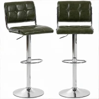 HOMCOM Bar Stools Modern PU Leather Adjustable Breakfast Bar Stools Backrest Set of 2 Green(m-15)