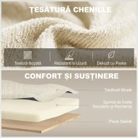 HOMCOM Colțar Extensibil 3 în 1 pentru 2 Persoane cu Spătar Reglabil pe 3 Nivele, cu 2 Perne, din Chenilă, Bej(m-7)