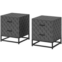 HOMCOM Bedside Tables Set of 2, Modern Bedside Table Nightstand with 2 Drawers, Bedside Cabinet Sofa Side Table with Storage, Steel Legs for Bedroom, Living Room, Grey(m-11)