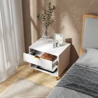 HOMCOM Elegant Bedside Table, with Drawer and Shelf - White/Gold Tone(m-9)