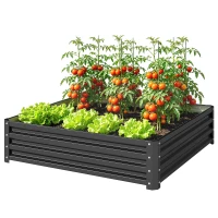 Outsunny Letto per Orto Rialzato a Fondo Aperto con Rivestimento, in Acciaio Zincato, 120x120x30 cm, Grigio(m-10)