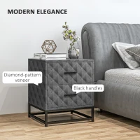 HOMCOM Bedside Tables Set of 2, Modern Bedside Table Nightstand with 2 Drawers, Bedside Cabinet Sofa Side Table with Storage, Steel Legs for Bedroom, Living Room, Grey(m-4)