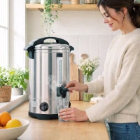 HOMCOM Distributeur d'Eau Chaude en Inox 8L 1500 W, 9 Niveaux de Température 30-110 °C, Maintien au Chaud, Robinet, Argenté(m-16)