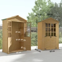 Outsunny Armadio da Giardino in Legno con Finestre Trasparenti, 128x57.5x197 cm, Marrone Chiaro(m-3)