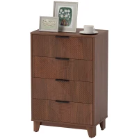 HOMCOM Commode 4 tiroirs meuble de rangement vintage avec poignées en métal, 60 x 36 x 90 cm, effet bois marron(m-12)
