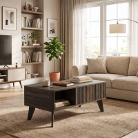 HOMCOM Mesa de Centro Elevable con Compartimento Oculto Estantes Abiertos Frontal Ondulado 100x48x41-56 cm Nogal(m-10)
