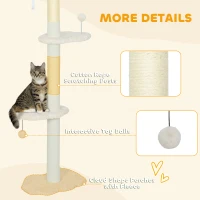 PawHut 225-255 cm Adjustable Cat Climbing Tower with Sisal Scratching Posts, 2 Hanging Play Balls and Anti-Tip Strap, Beige(m-6)