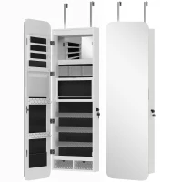 HOMCOM Specchiera Portagioie da Parete e Porta con Specchio Interno Illuminato e Serratura, 37x10x120 cm(m-1)