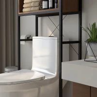 kleankin Meuble étagère dessus WC étagère de salle de bain placard 2 portes et niche 68 x 25,5 x 172,5 cm marron noir(m-9)