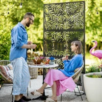 Outsunny Paravento da Esterno in Acciaio con Motivi a Salice e 2 Piedini, 122x45x198 cm, Nero(m-2)